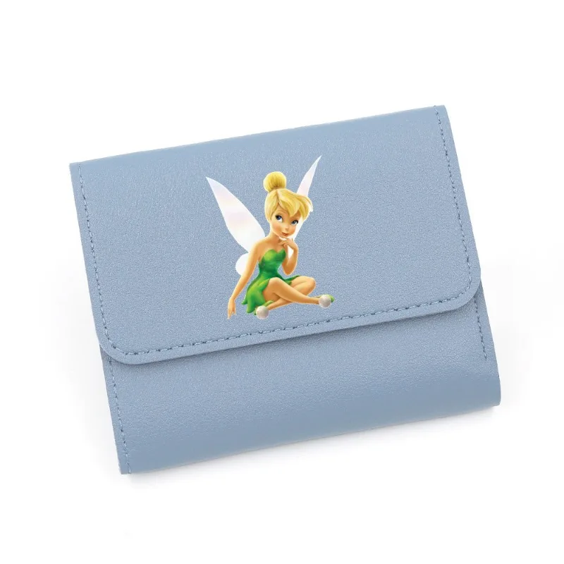 Disney-Tinkerbell PU carteira de couro para mulheres, titular de cartão bancário, carteira curta, clipe de dinheiro, bolsas femininas, kawaii, 2024