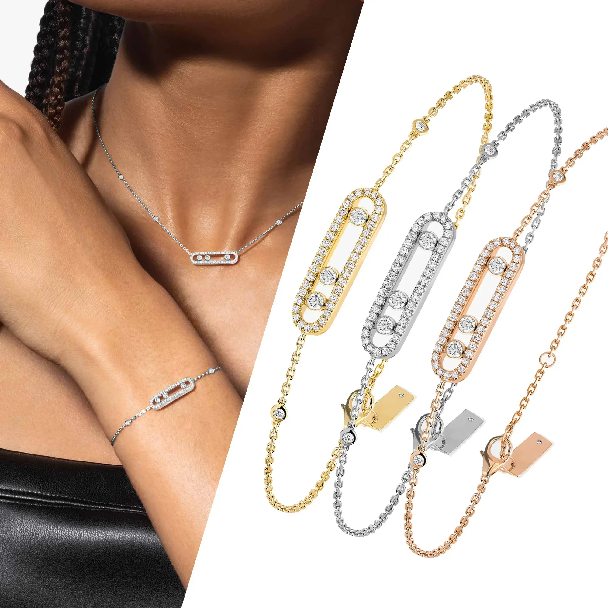 

Classic Luxury Sterling Silver 925 Set with Dynamic Full Diamond Needle Bracelet
