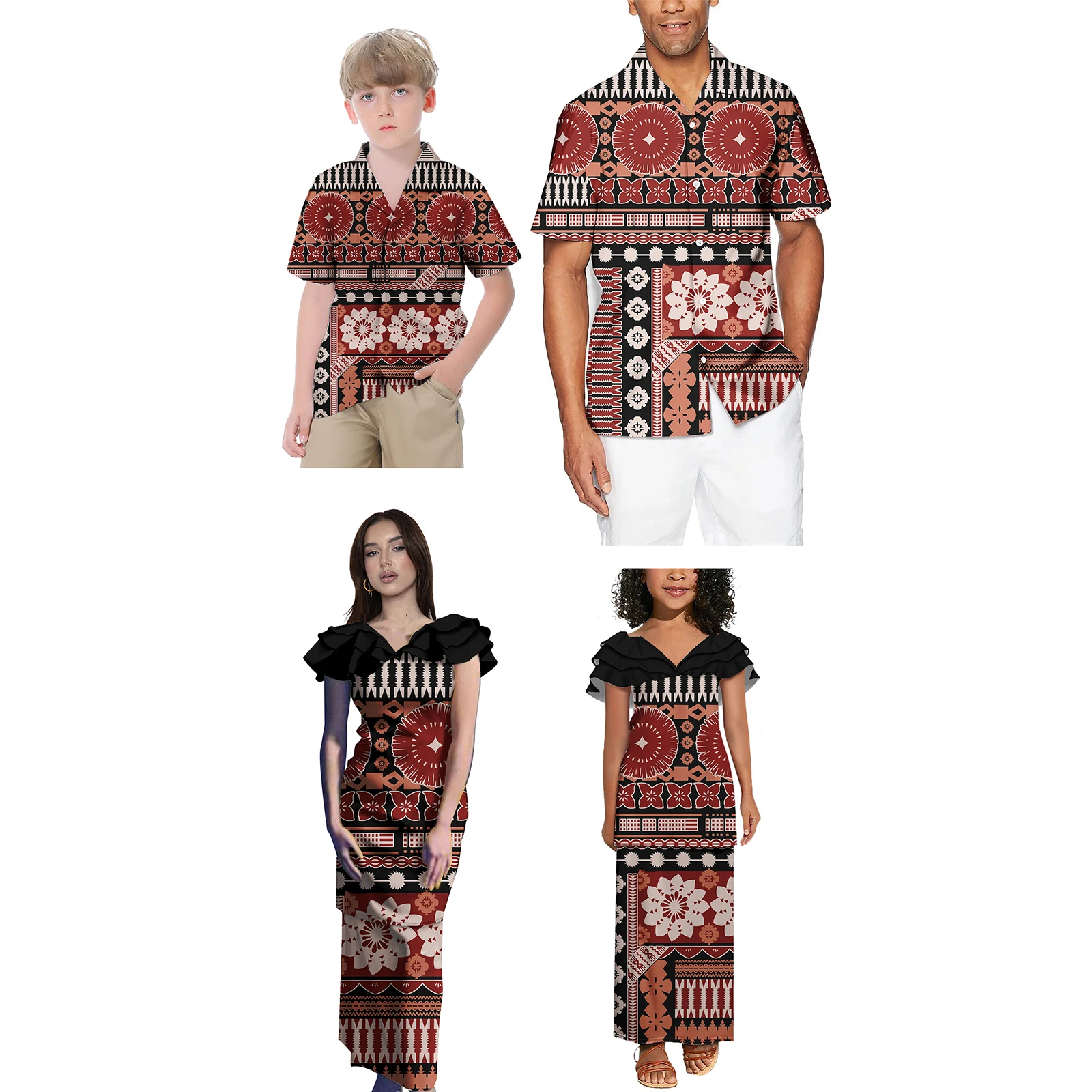 Print On Demand Custom Fiji Polynesian Tribal Matching Family Outfits Samoan Puletasi Dress Toddler Girls Dresses Kids Clothes