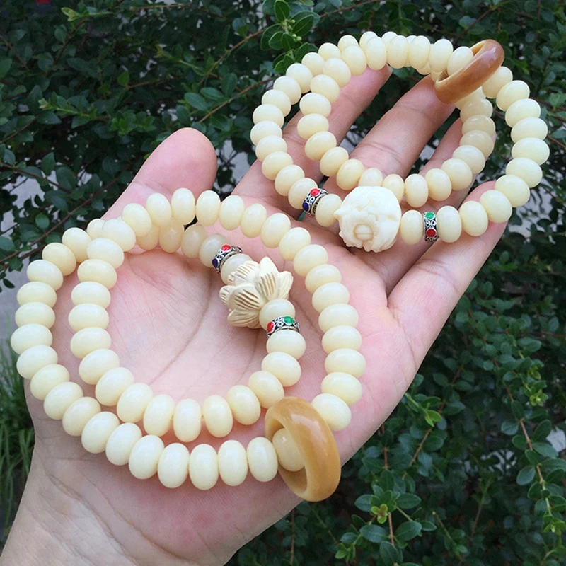 Cream Yellow Abacus Bodhi , Multi-Buddha Root Double-Circle Buddhist Bead Cultural Bracelet