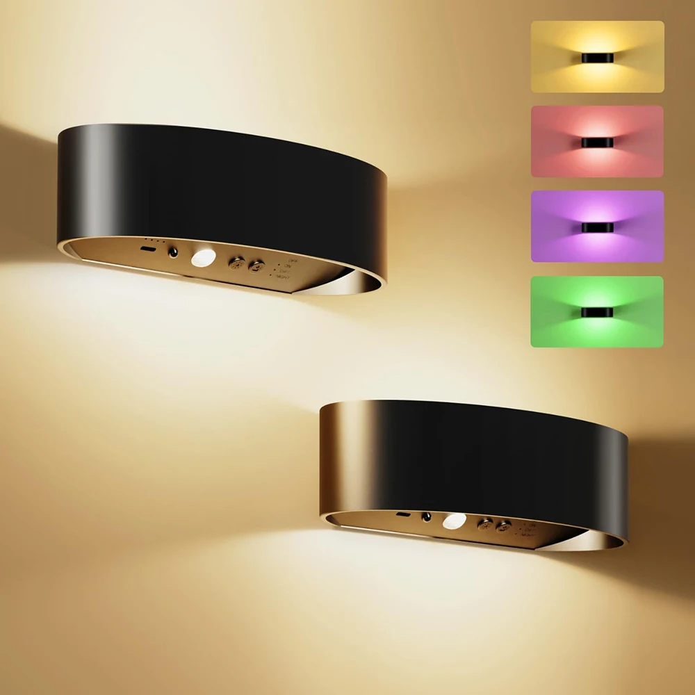 2 Stück Moderne LED-Wandleuchten mit Bewegungssensor, RGB Dimmbare Wandbeleuchtung, Auf- und Abwärts-Wandmontage für Wohnzimmer, Flur, Schlafzimmer-Dekoration