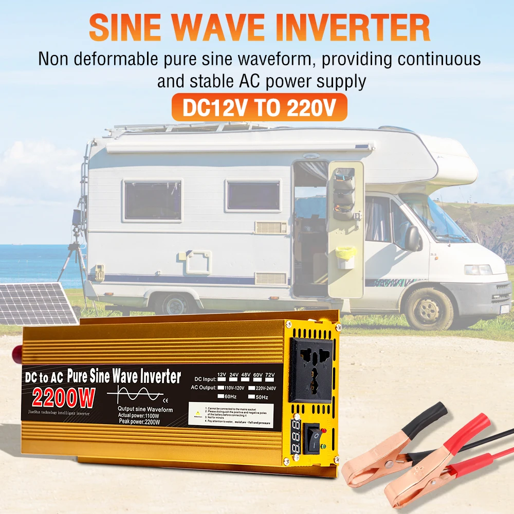 Pure Sine Wave Inverter DC12V To AC220V 1600W 2200W 3000W Voltage Converter Transformer Car Charger Adapter Socket LED Display