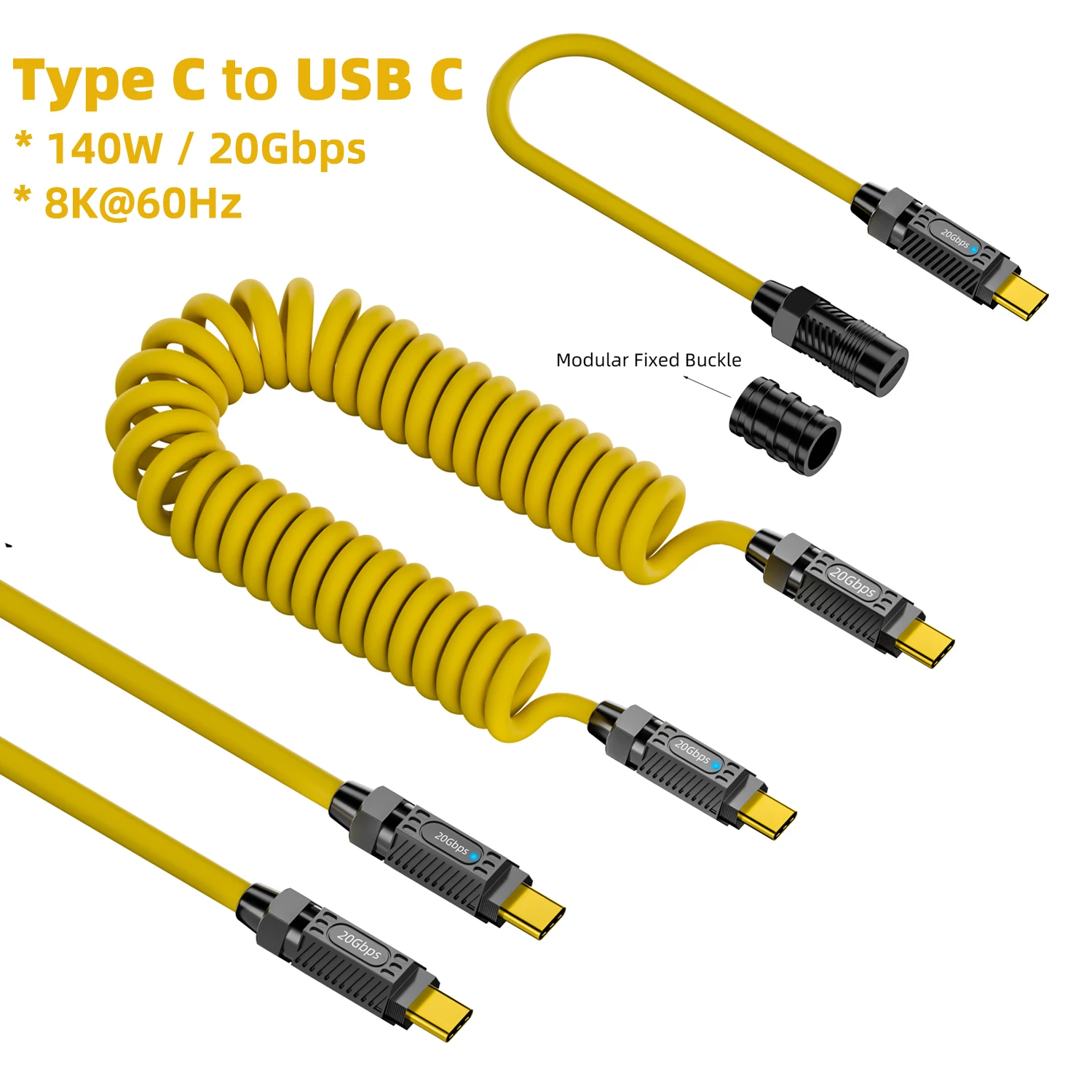 맥북 아이폰용 고속 충전 데이터 케이블, PD 140W 스플라이싱, 20Gbps 8K UHD USB C to C 용수철 케이블, C타입 확장 가능 연장 코드