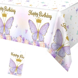 New Purple Butterfly Waterproof Tablecloth Spring Butterfly Theme Birthday Party Decoration Girls 1st Birthday Party Baby Shower