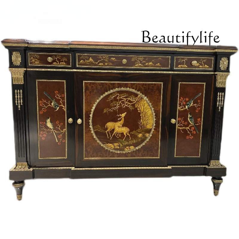 

Chinese-style villa classical decorative cabinet peach blossom core solid wood side cabinet European-style foyer storage cabinet