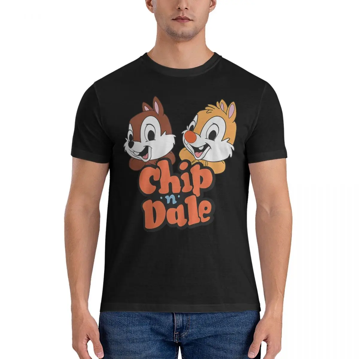 Chip N Dale Men T Shirt Disney Rescue Rangers Leisure Tees Short Sleeve O Neck T-Shirts 100% Cotton Graphic Printed Clothing