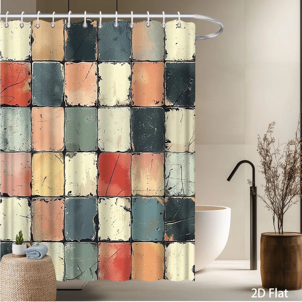 

Retro Spanish Mosaic Shower Curtain – Vintage Mediterranean Bath Decor, Multi-Color Tile Design, Machine Washable