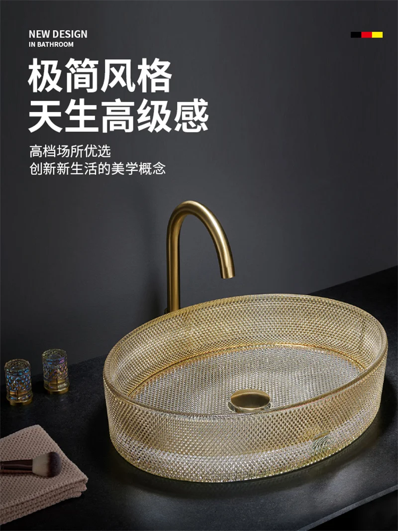 Oval Crystal Countertop Basin, Fashionable Countertop Washbasin, Bathroom Basin