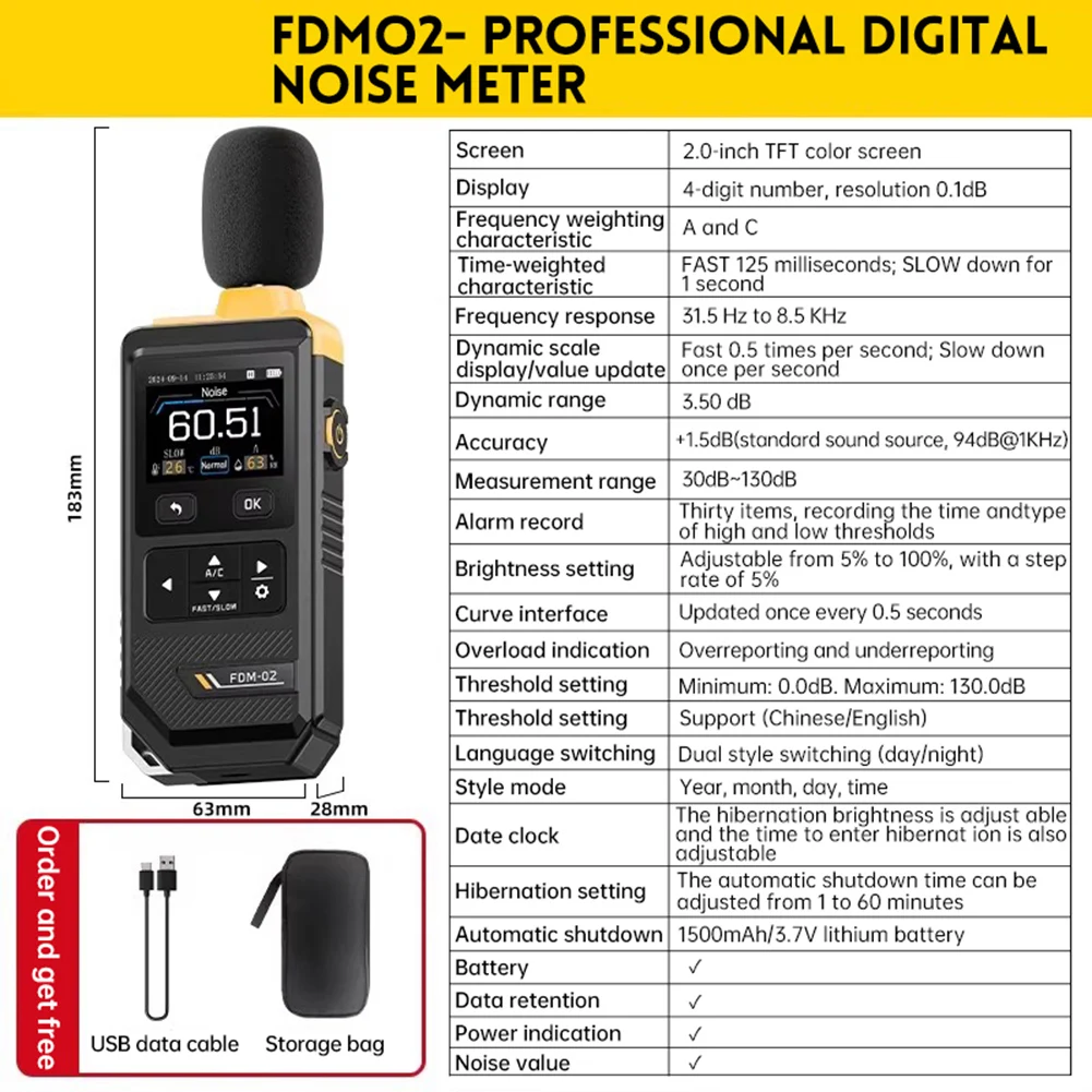 

FNIRSIs FDM-02 High Precisions Noise Meter Decibel Meter Handheld Noise Decibel Measurement Tool Accessories Instrument Tester