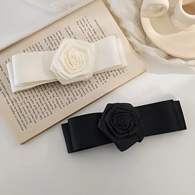 

Korean Ribbon Rose Flower Hair Clips for Women Girls Fashion Ponytail Bow Hairpins Temperament Headpiece Hair Accessories