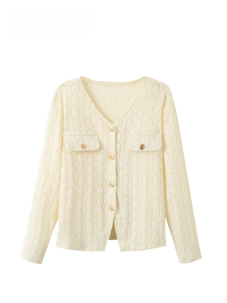 

Вязаный кардиган больших размеров V-Ne Long Sve Open, женский осенний модный утягивающий топ с мясом, маленький топ Fraance