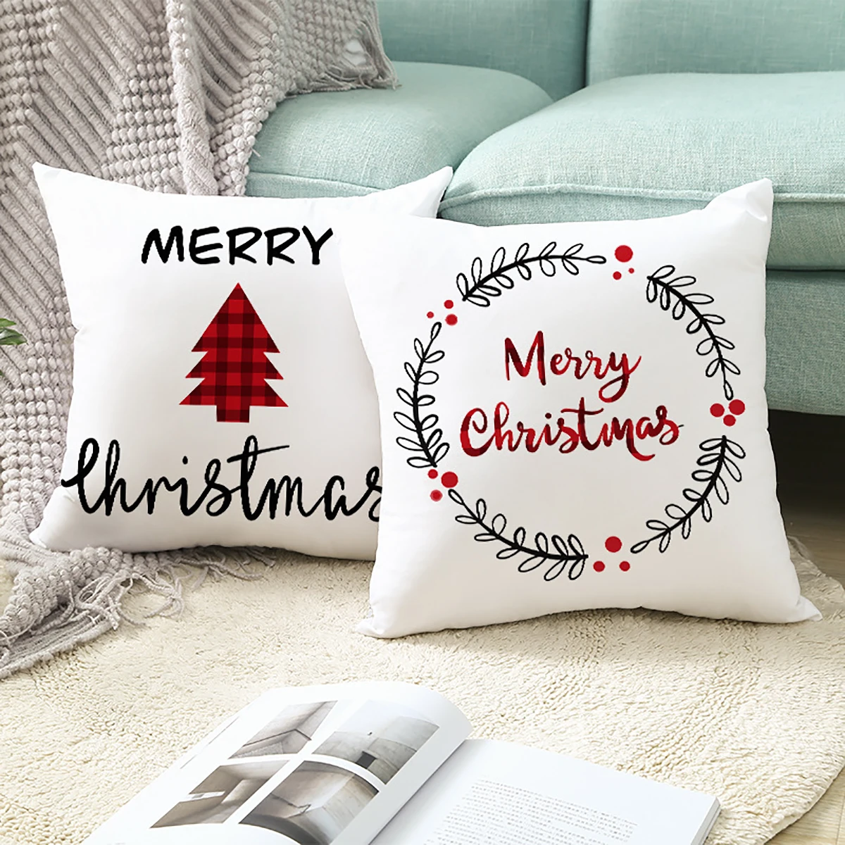 45cm Merry Christmas Cushion Cover Pillowcase 2023 Christmas Decorations for Home Ornament Happy New Year Christmas Decor