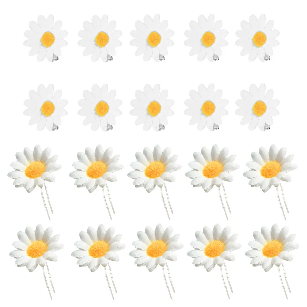 

20 шт. белых элегантных заколок-ромашек для волос, боковые зажимы для свадеб, вечеринок, дней рождения, фотосессий, аксессуары