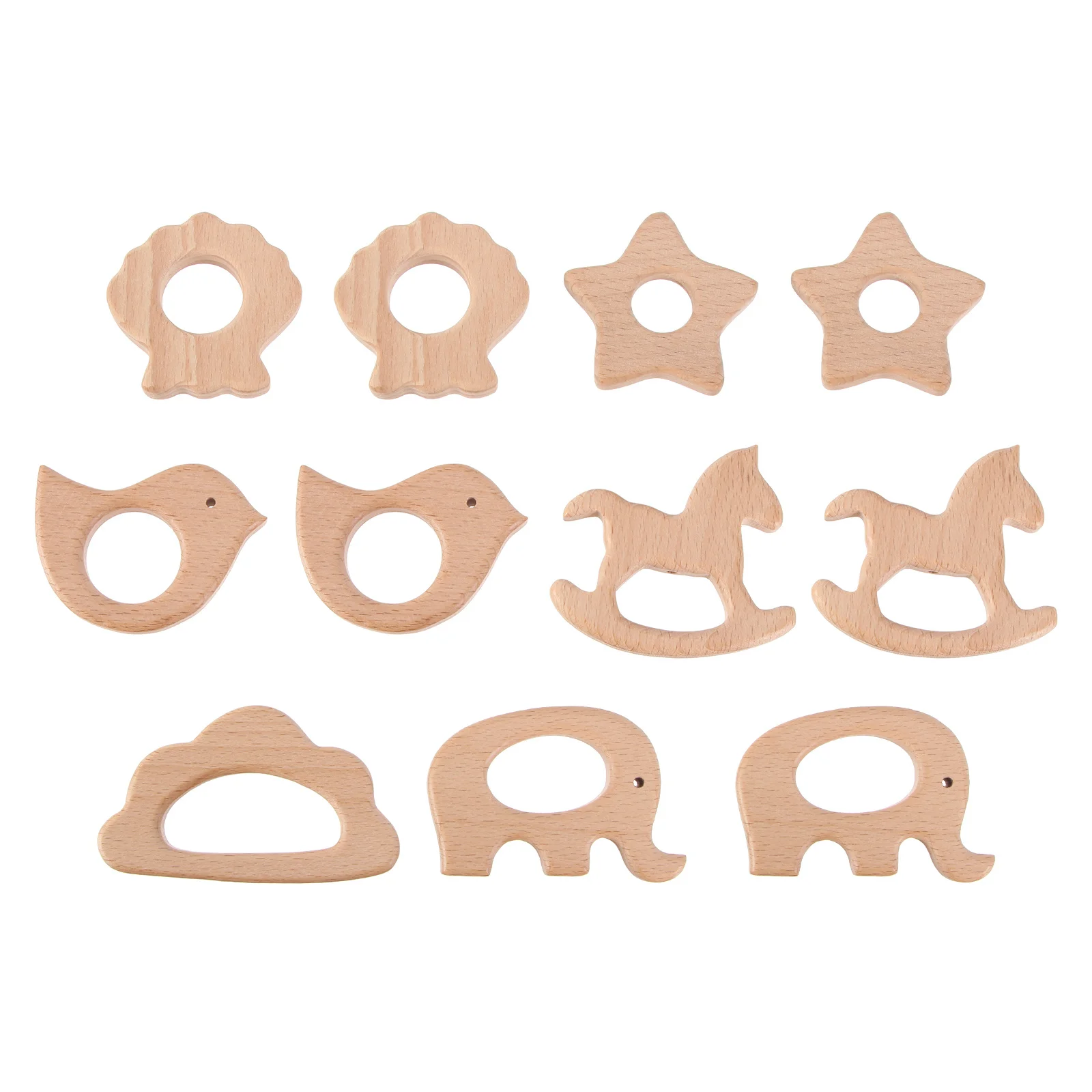 11개 아기용 나무 치발기 귀여운 만화 동물 모양 치아 연마 진정 씹기 완화 놀이 활동용 씹을 수 있는 선물