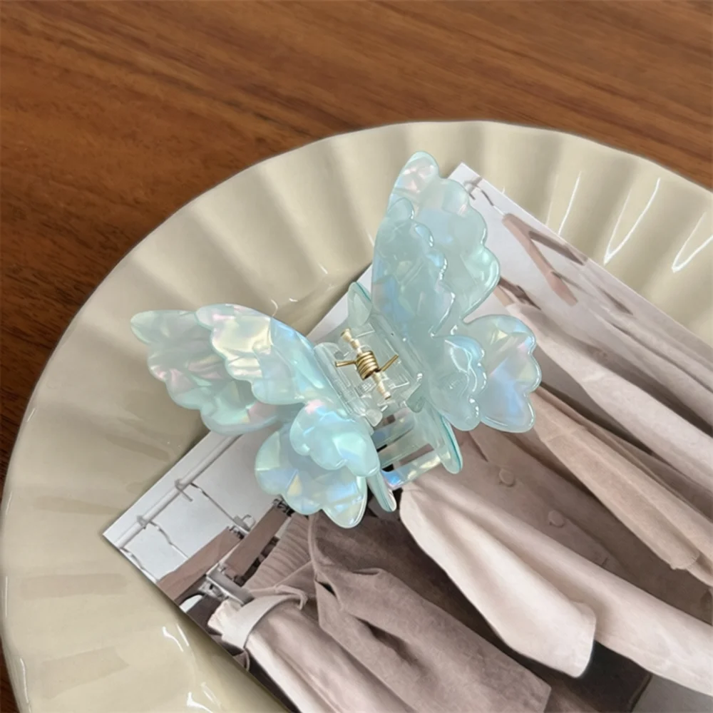 Fashion Double Layer Butterfly Hair Clamp Premium Acetate Shiny Shark Clip Elegant Headdress For Daily Beauty