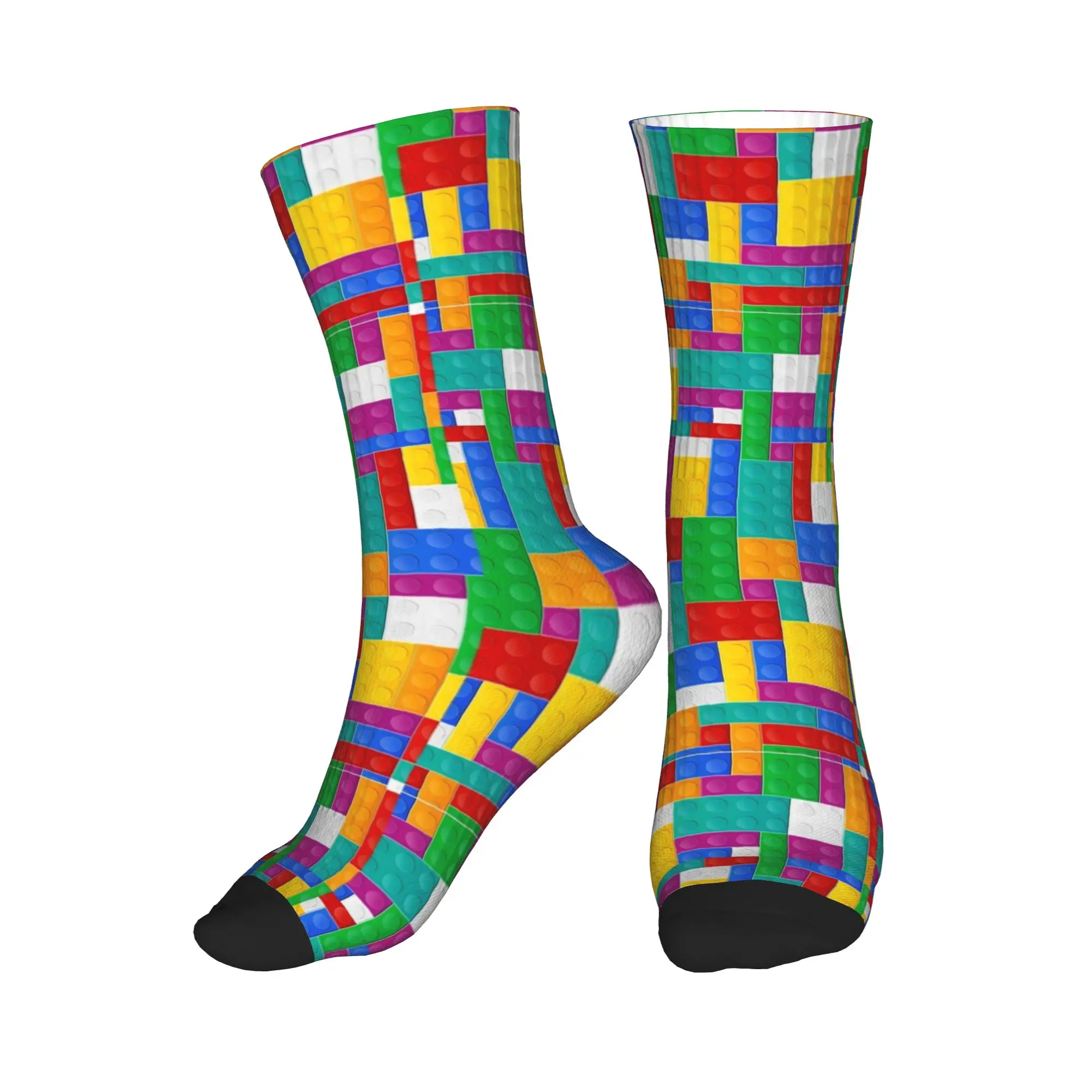 Colorful Building Blocks Toys Print Socks Anti Stockings Adults Men Breathable Outdoor Sports Socks Autumn Funny Design Socks