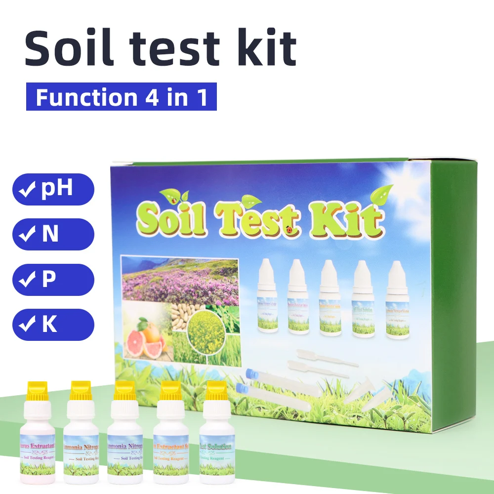 Soil Test Kit Function 4 in 1 Reagent Set PH Nitrogen P K Soil Detector Soil PH Test Liquid Solution For Agriculture Gardening