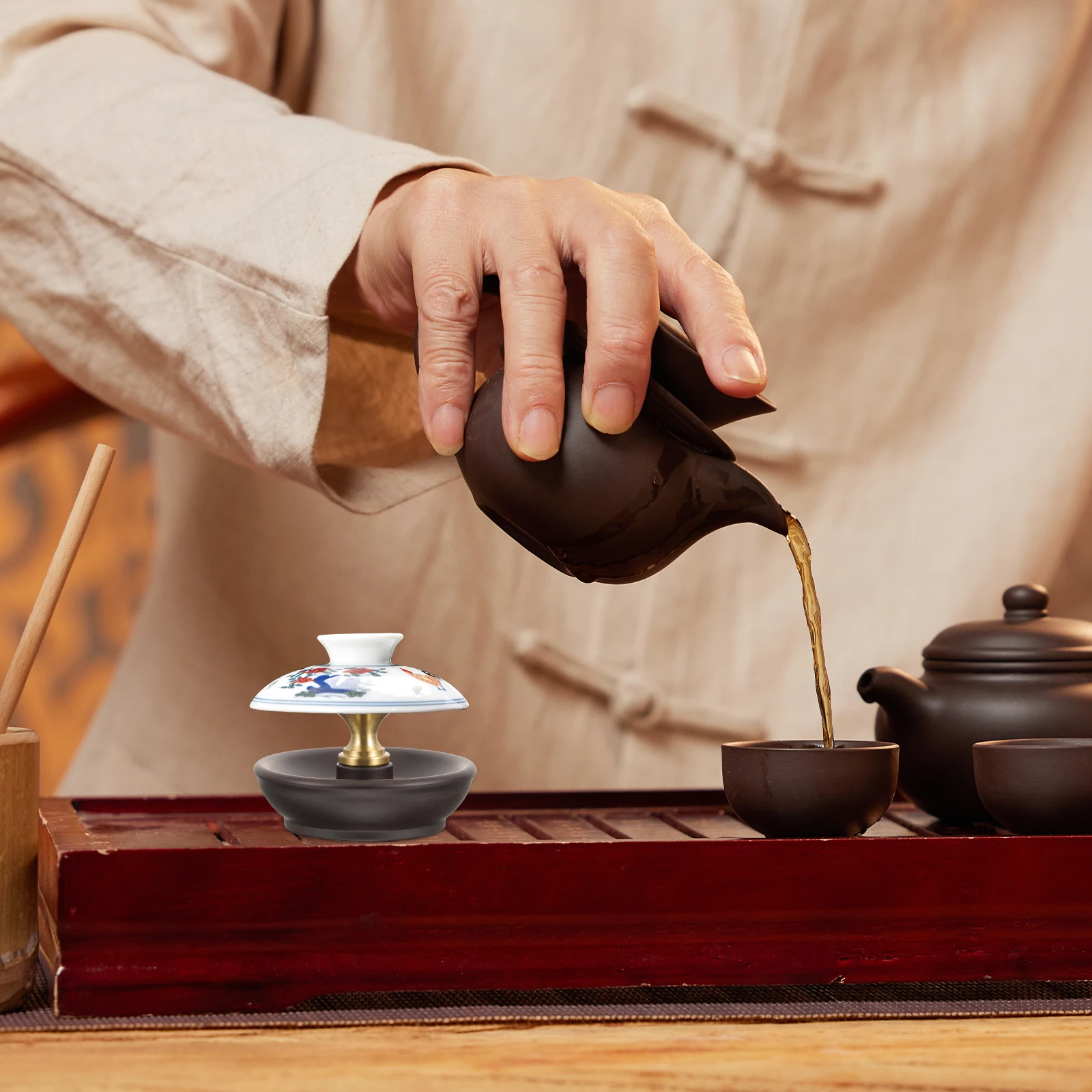 

Innovative Wooden Tea Pot Lid Holder Attractive Design Teacup Cover Stand Durable Kitchen Tools Tea Ceremony Equipment