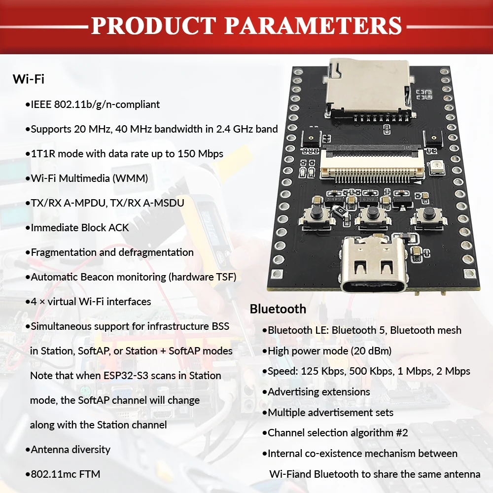 NEW ESP32 S3 CAM Speaker Development Board with OV2640 Wifi Camera Module Kit Dual MIC TF Slot N16R8 CH340X USB Type-C ESP32-S3