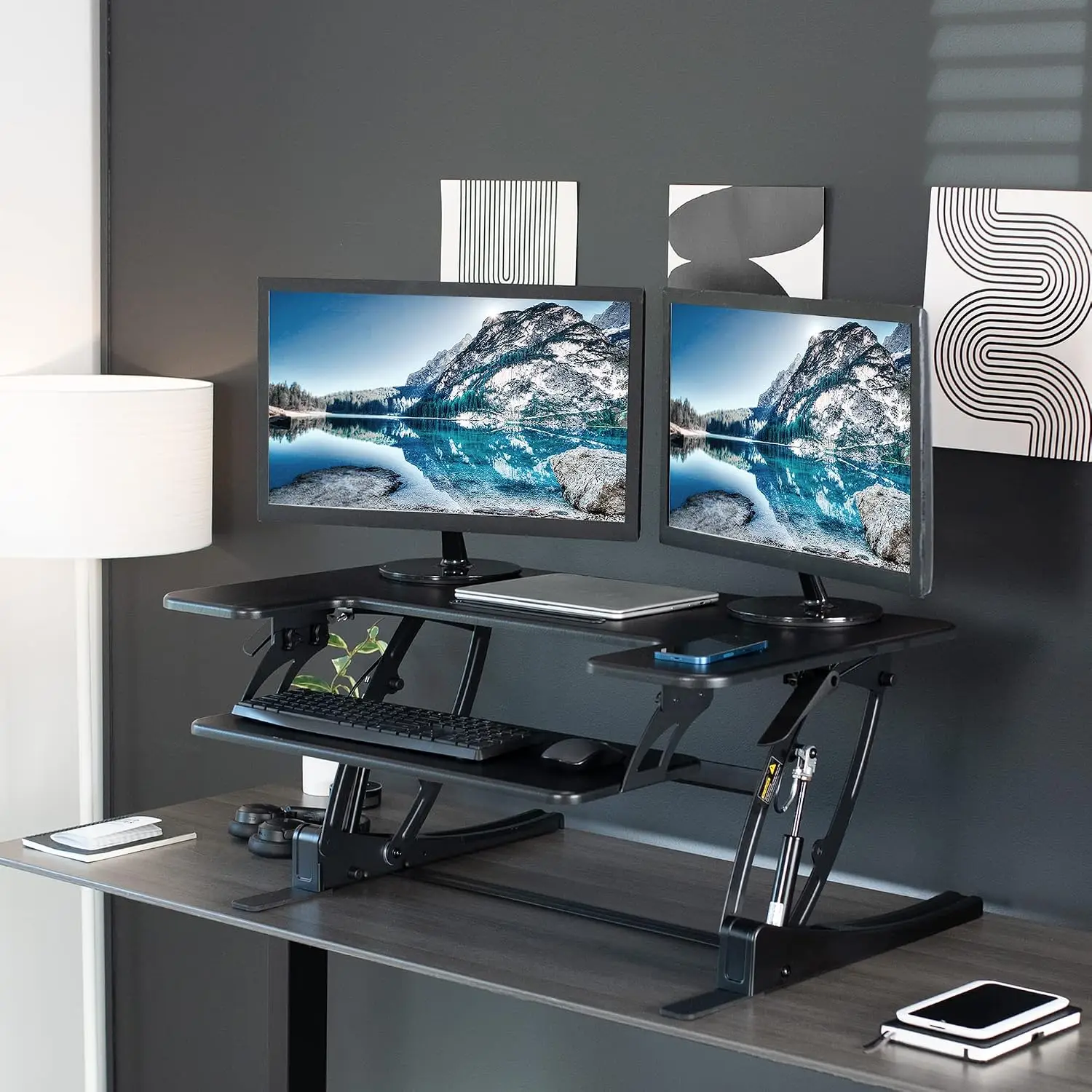 36 In Black Standing Desk Converter, Height Adjustable Sit To Stand Workstation Riser For Dual Monitor, Customized