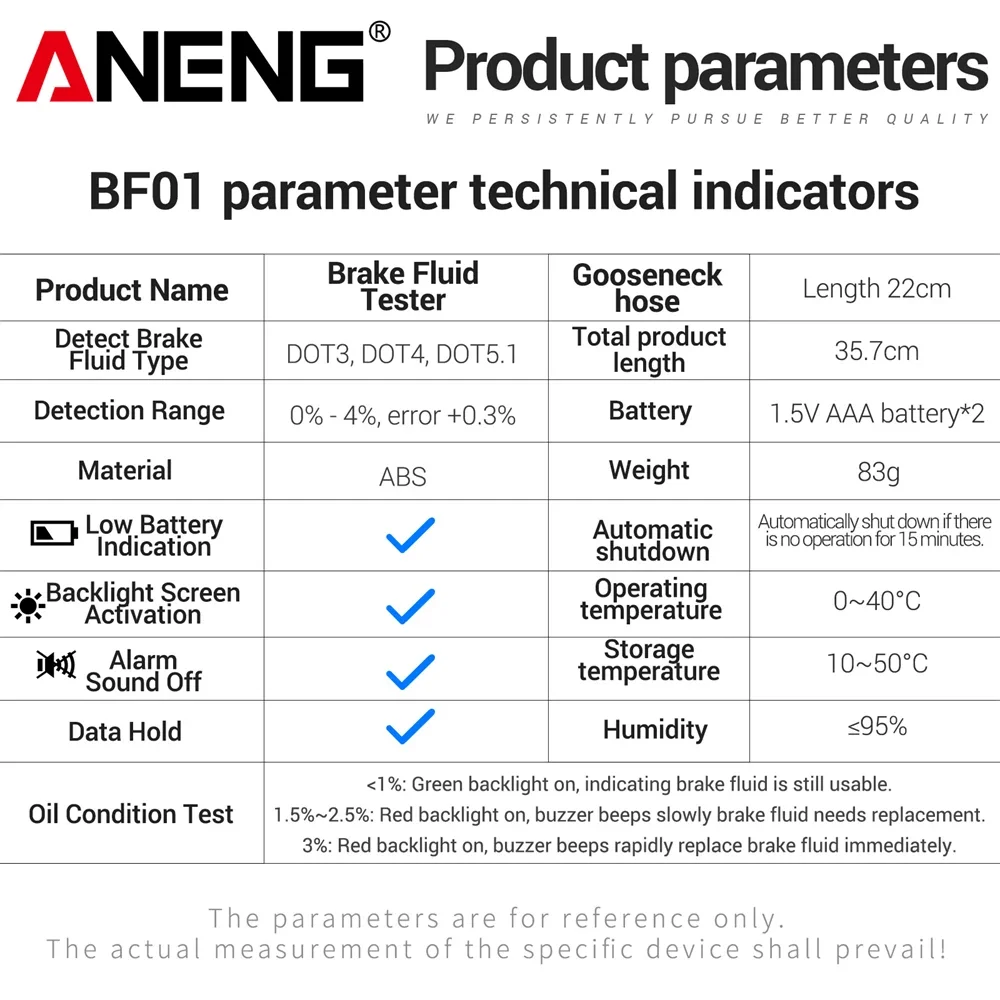 Brake Oil Tester Universal Fluid  ANENG BF01 l Quality Check Detector Digital Vehicle Auto Car Brake Oil Data Hold Tester Tools