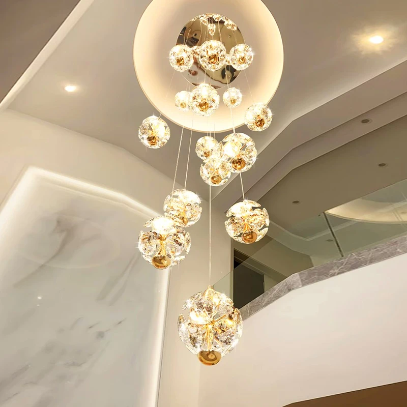 Candelabro de cristal para decoración del hogar, lámpara colgante para escalera, luces colgantes para sala de estar, iluminación interior