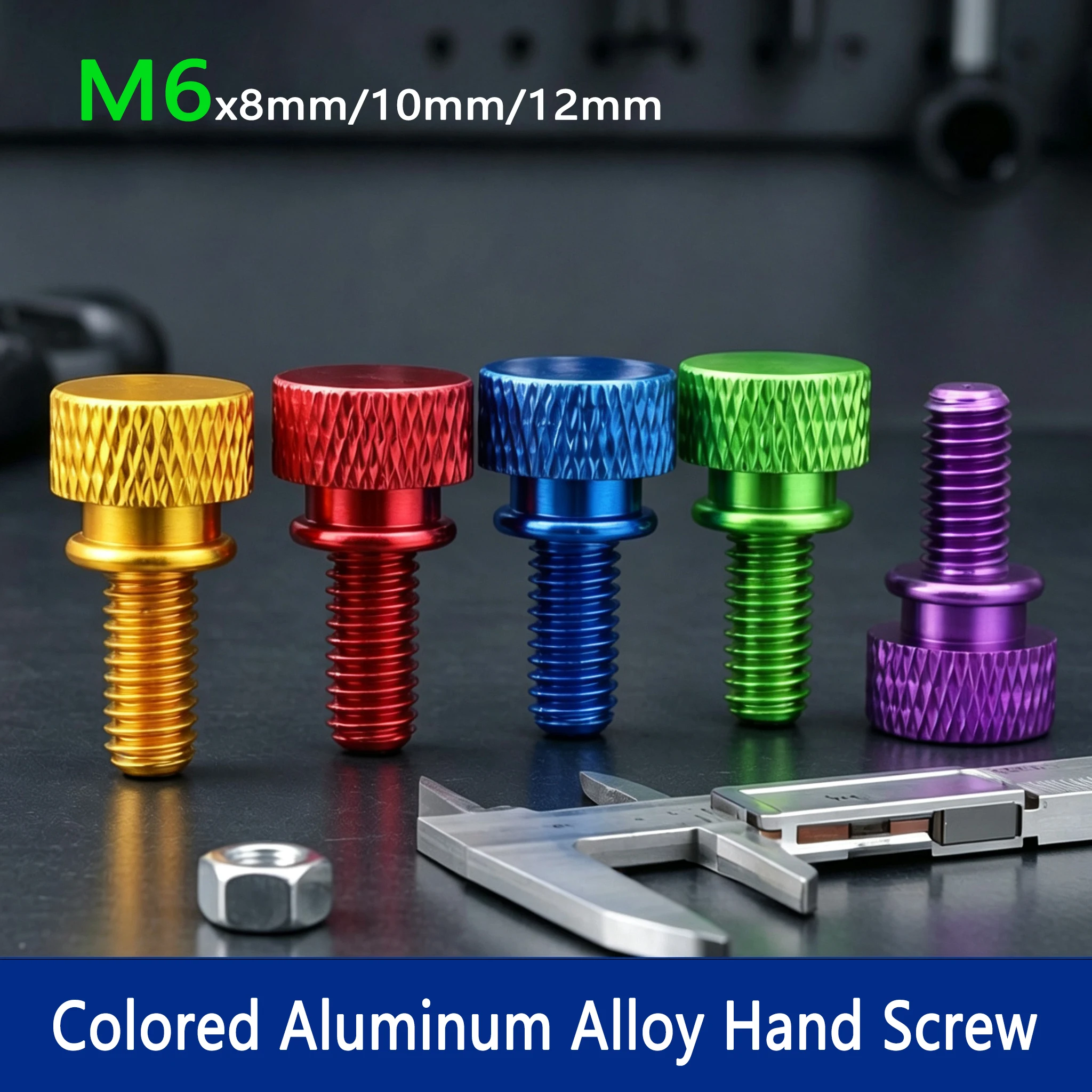 1/5/10Pcs M6 Aluminum Step Thumb Screw Computer Case Screw Knurled Hand Grip Knob Bolts Thumbscrews Anodized Colors L=8/10/12mm