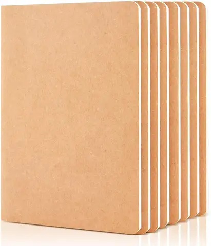 Pacote com 8 Cadernos de Papel Kraft Sem Pauta, Diário em Branco para Desenho e Escrita, Caderno de Esboços A5 para Viagem, Ideal para Mulheres, Crianças e Estudantes
