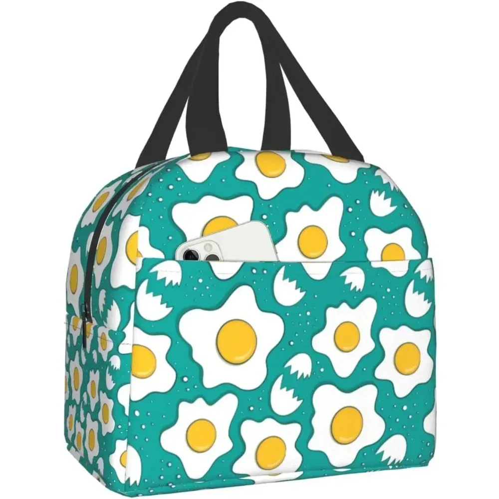 Fiambrera de huevo frito Kawaii, bolsa de almuerzo reutilizable para viajes, Picnic, compras, trabajo, contenedor de comida para mujeres, hombres y adultos