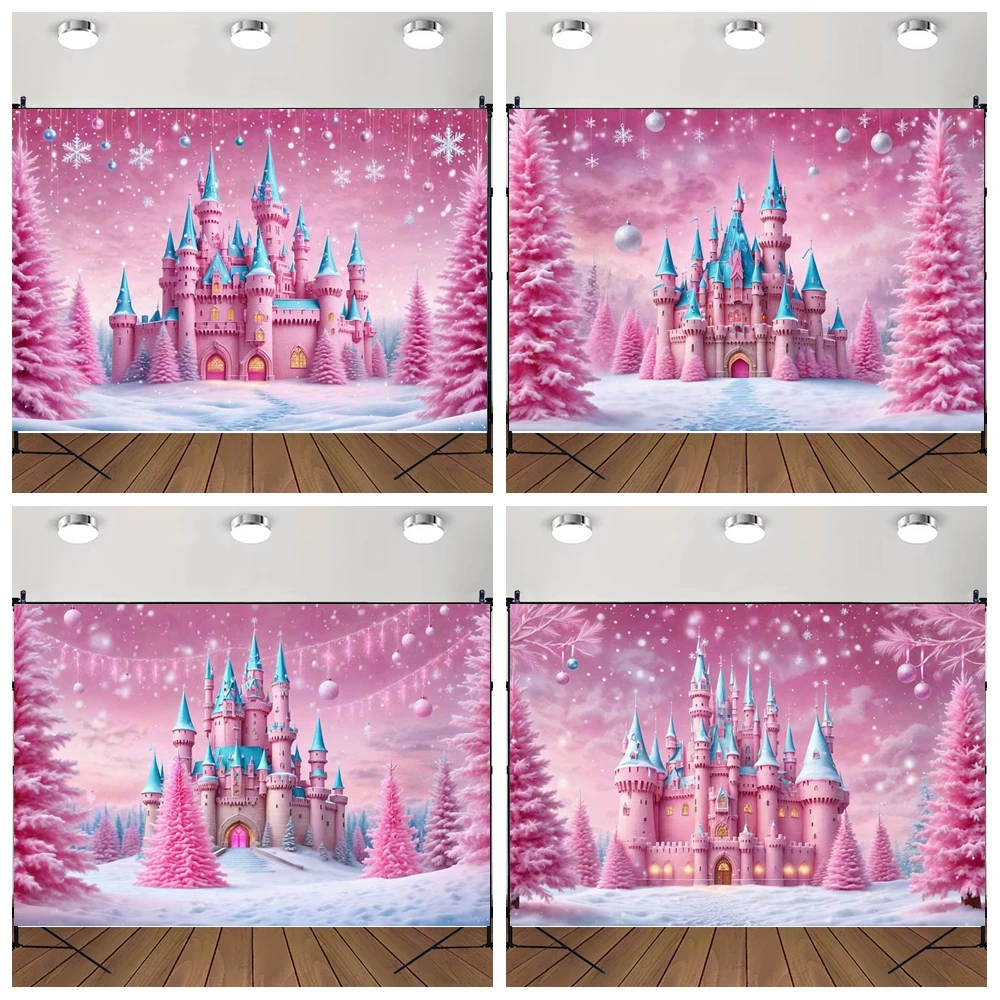 

MOON.QG Christmas Decorations 2025 Background Photography Snow Castle Xmas Trees Custom Backdrop Wallpaper Props Poster Party
