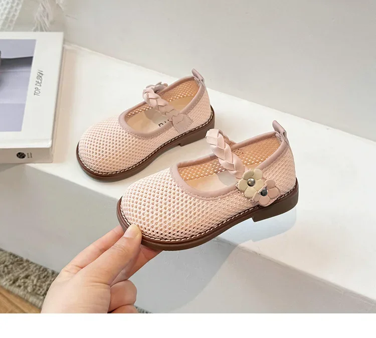 2024 Girls\' Summer New Small PU Leather Shoes Cut-out Square Flats Loafer Baby 22-31 Sizes