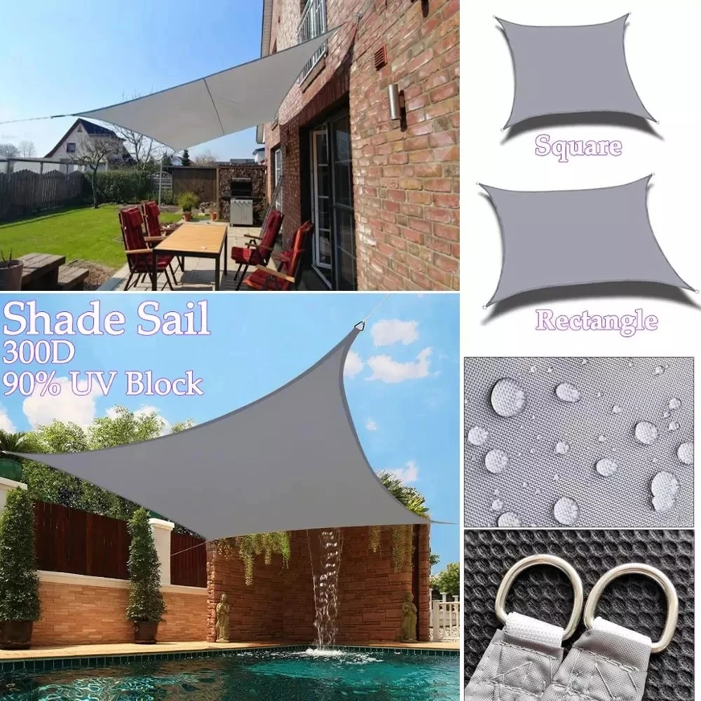 

300D Waterproof Polyester Square Rectangle Shade Sail Garden Terrace Canopy Swimming Sun Shade Camping Hiking Yard Sail Awning