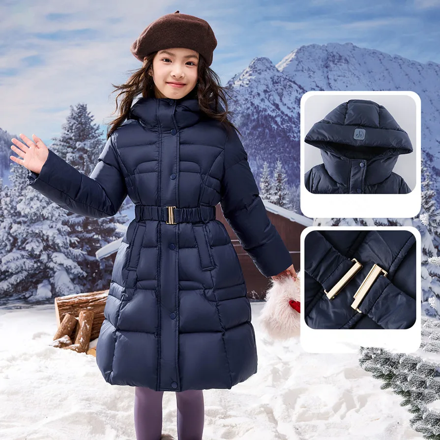 Mädchen-Daunenjacke 90% Weiße Entendaunen mit Kapuze, Tailliert, Anti-Durchdringung, Dick, Warm, Kinder-Winterjacke für kaltes Wetter A5104 – Detail 4