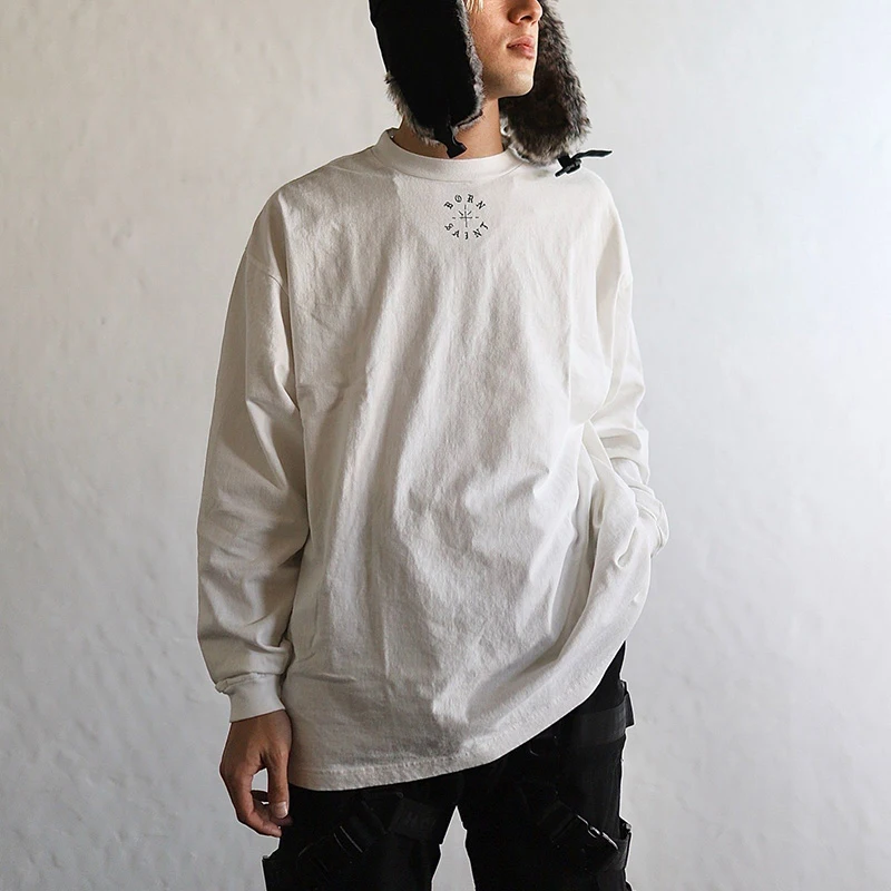 

Простая футболка с длинными рукавами и логотипом с маленькими буквами, высококачественная хлопковая свободная футболка, черно-белая футболка для мужчин и женщин