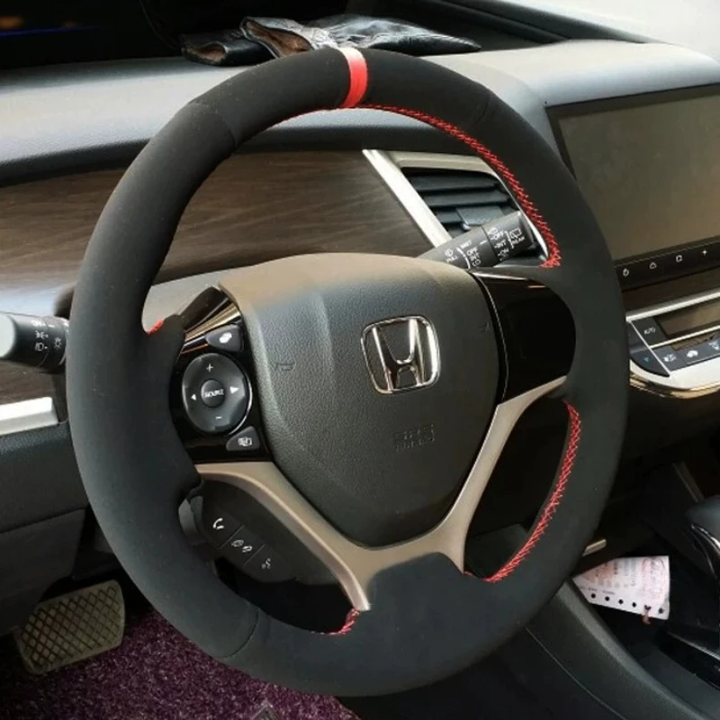 For Honda Civic Civic 9 2012 2013 2014 2015 Hand-Stitched black Suede non-slip Car Steering Wheel Cover Car parts