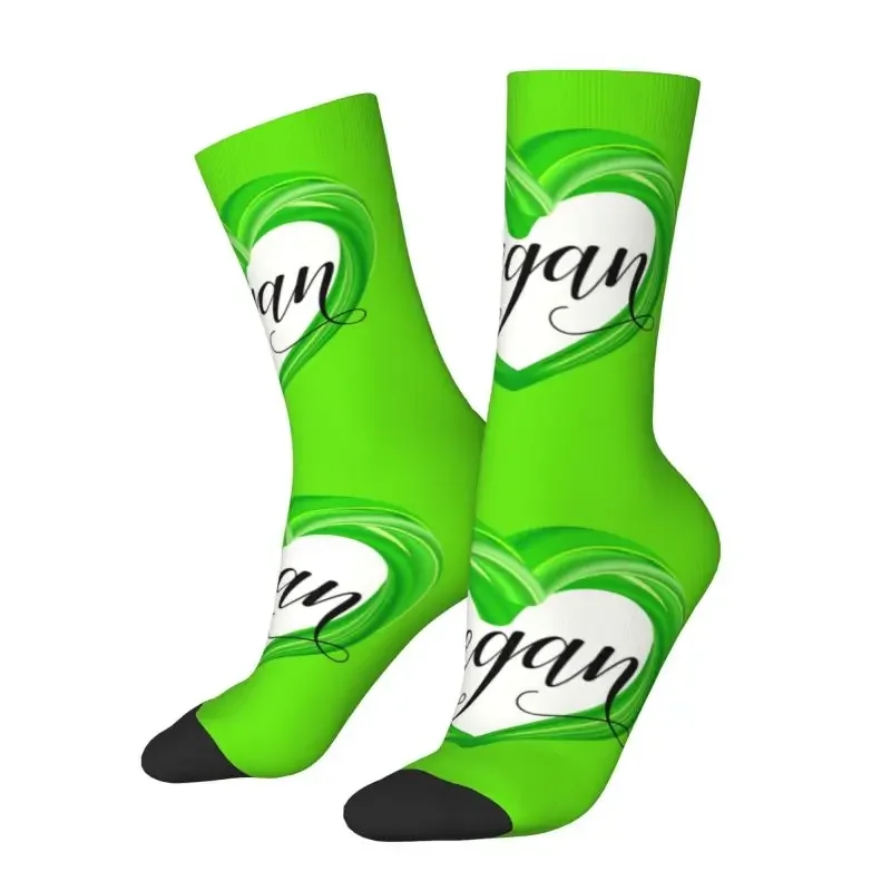 GREEN Heart Vegan Mens Crew Socks Unisex Fun Spring Summer Autumn Winter Dress Socks