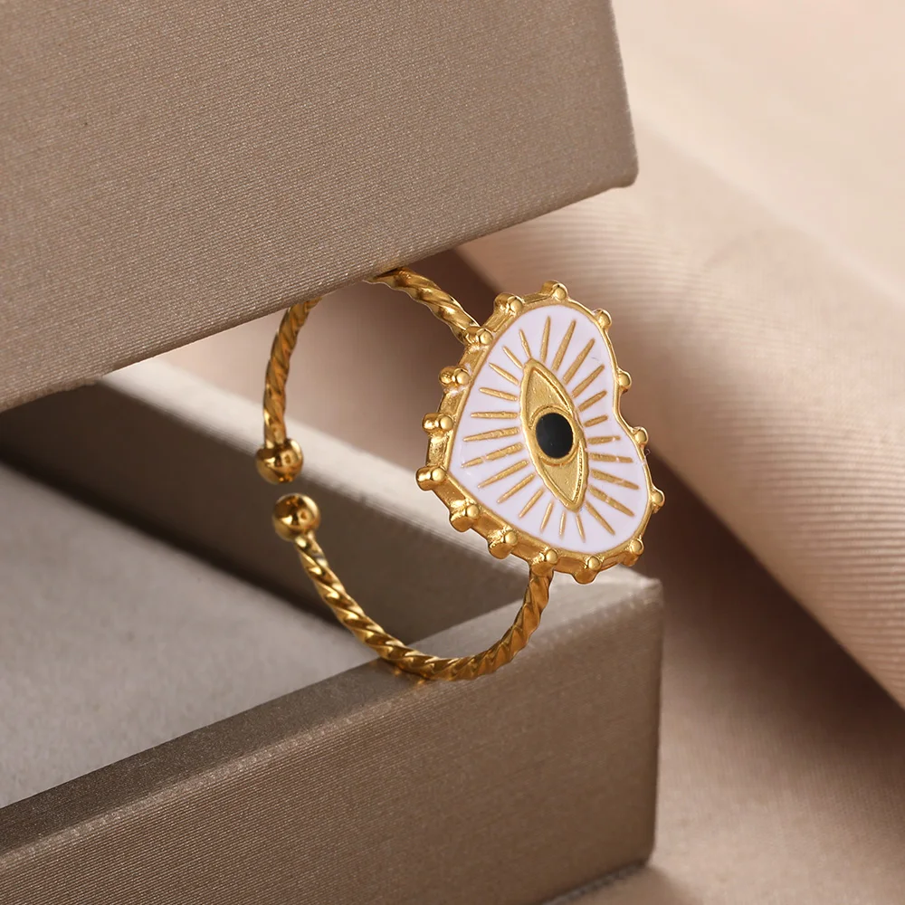 Turkish Evil Eye Adjustable Ring, Gold Color Design