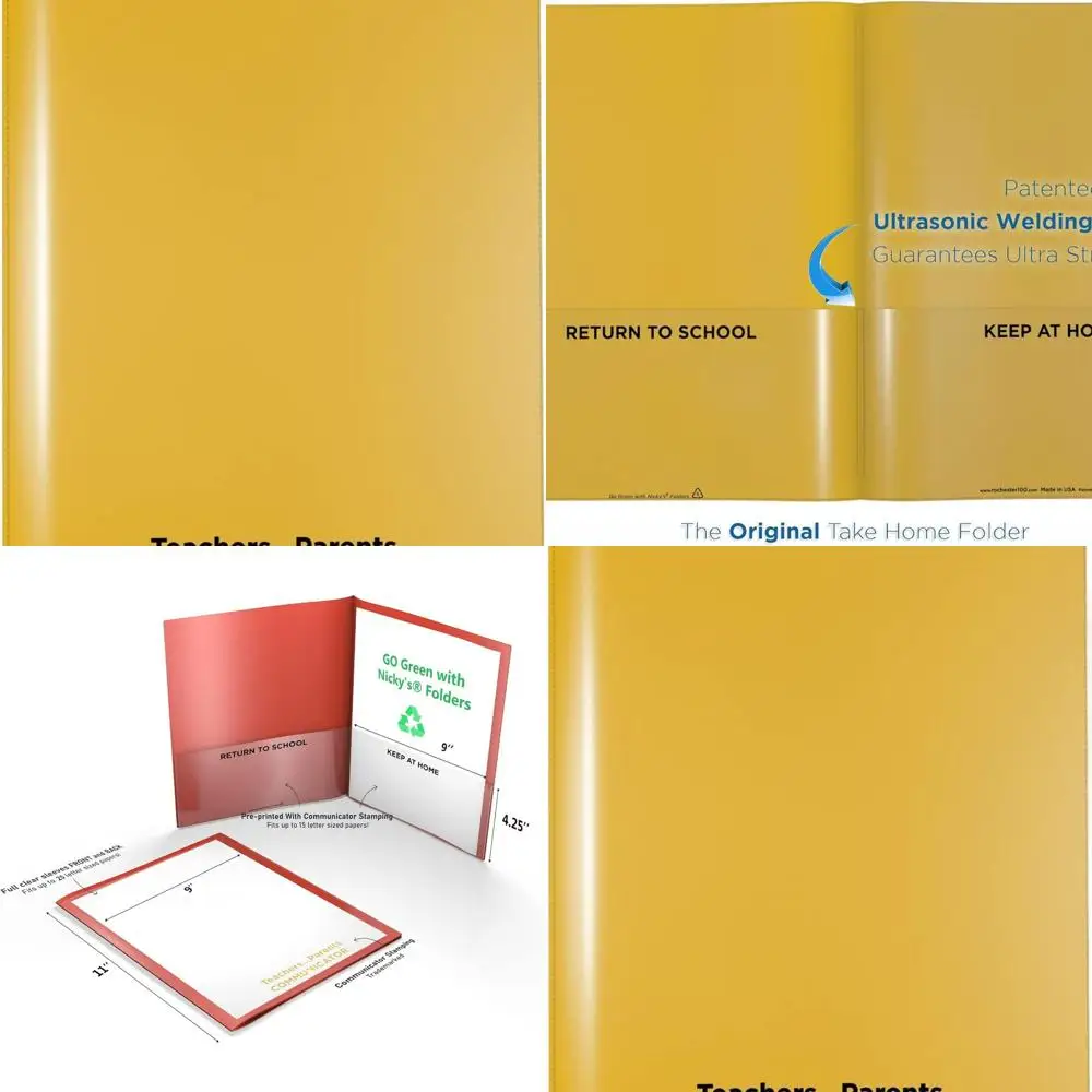 

Parent-Teacher Folders, Tear-Resistant, 2 Pockets, 2 Sleeves, Letter Size, Single Color, 24 Pack, Yellow