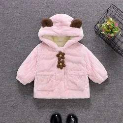 Baby Girl Jacket Winter Flower Cute Ear Girl Hooded Jacket Sweet Girl Winter Clothing