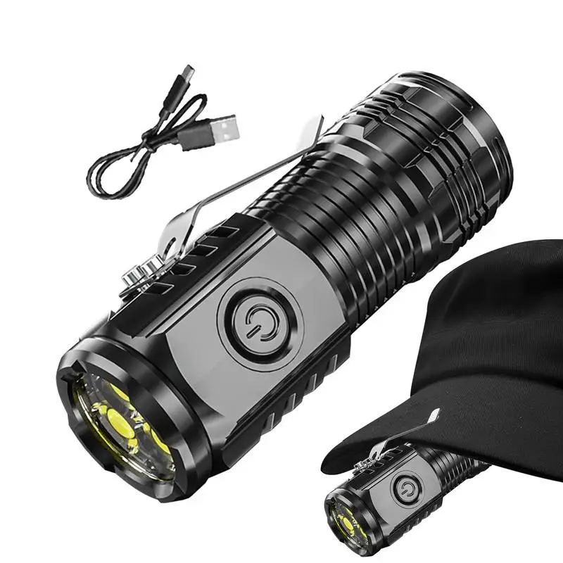 Three-Eyed Mini Flashlight Strong Light Super Power Type-C Rechargeable Flashlight Long-Range Powerful Outdoor Lighting