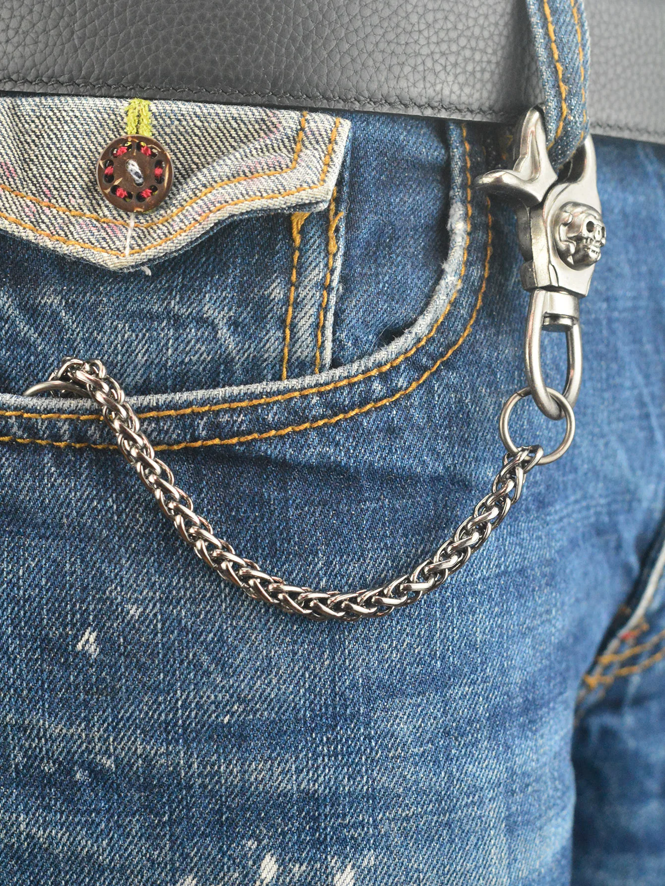 Punk 10ins Short Gunmetal biker Jeans Wallet Snake Chain Keychain Metal Skull Buckle Clips Snap Hoop Belt Chain car keychain