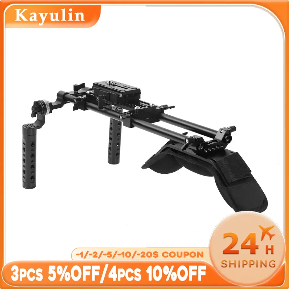 Kayulin Pro Shoulder Mount Support Rig With Manfrotto QR Baseplate & Dual Rosette Cheese Handgrip For DSLR Camera DV Camcorder