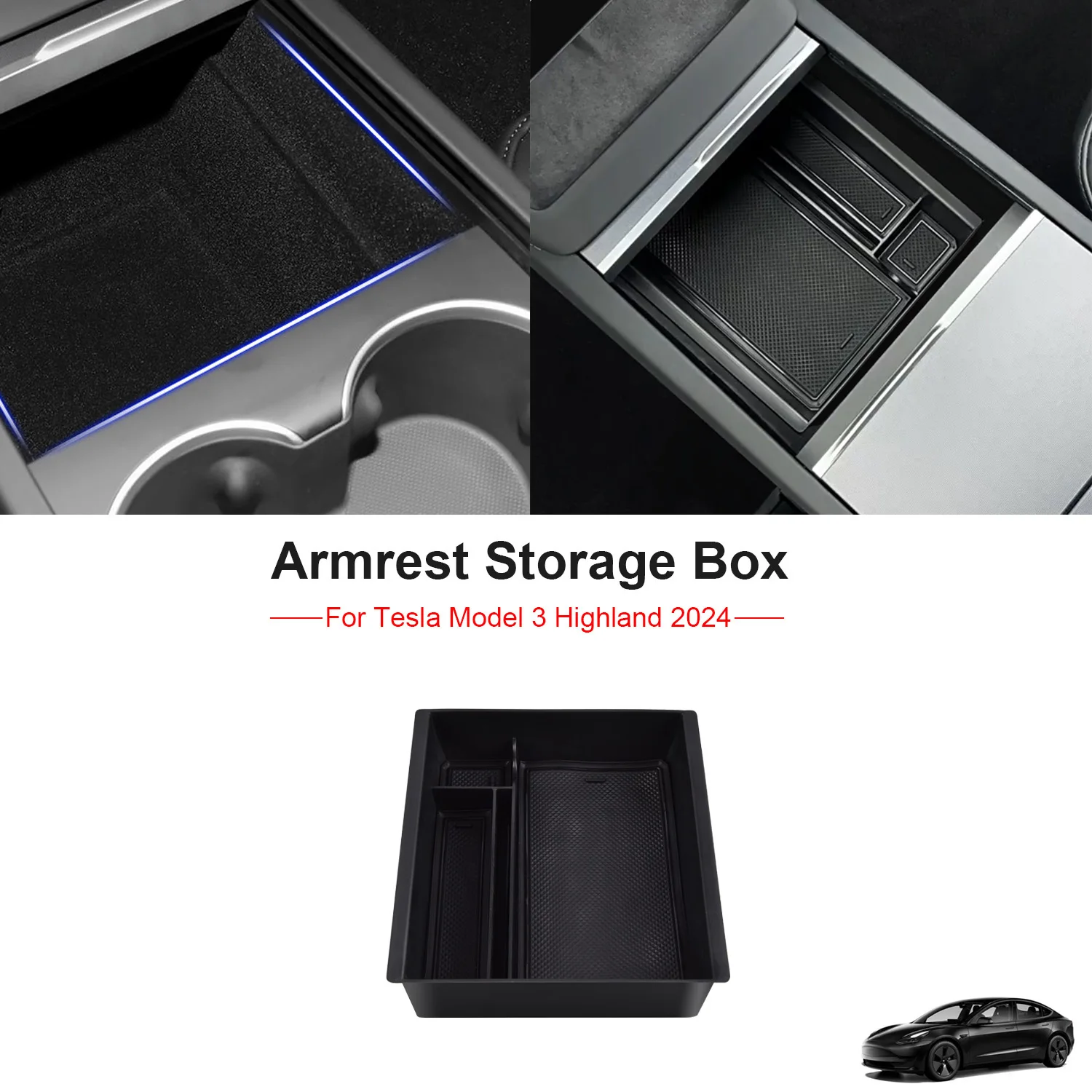 For Tesla Model 3 Highland 2024 Center Console Organizer Tray Storage Box Accessories ,with Smooth Slide Technology