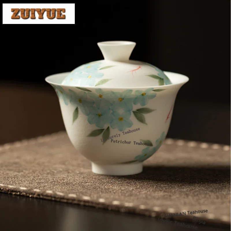 

130 мл ручная роспись синих цветов Гайвань винтажная чайная варенья бытовая чайная миска с крышкой комплект чайник крышка миска ча украшения