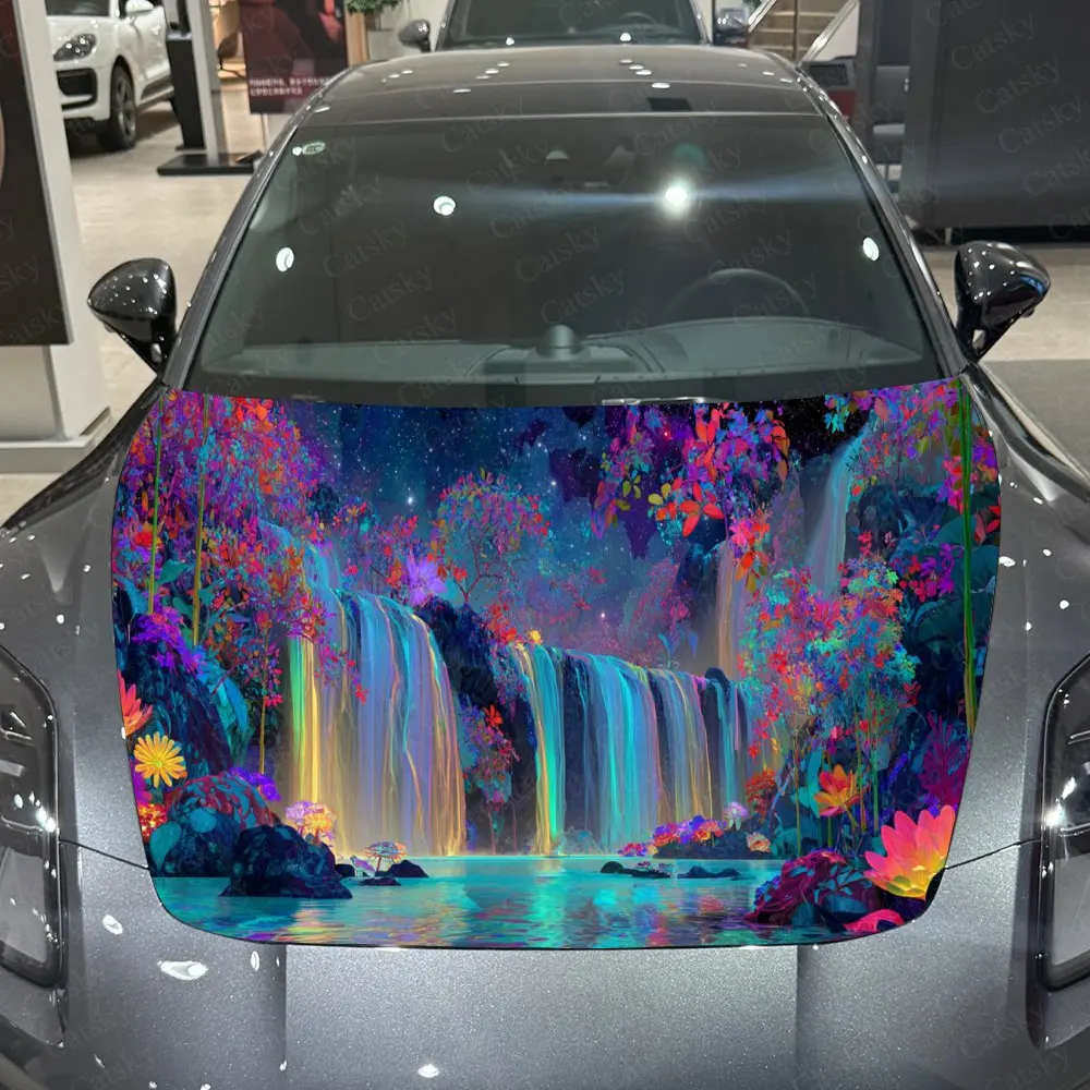 

Psychedelic Rainbow Waterfall Car Hood Stickers - Self-Adhesive, Waterproof and Durable Vinyl Wrap, Decorate And Protect Your Ca