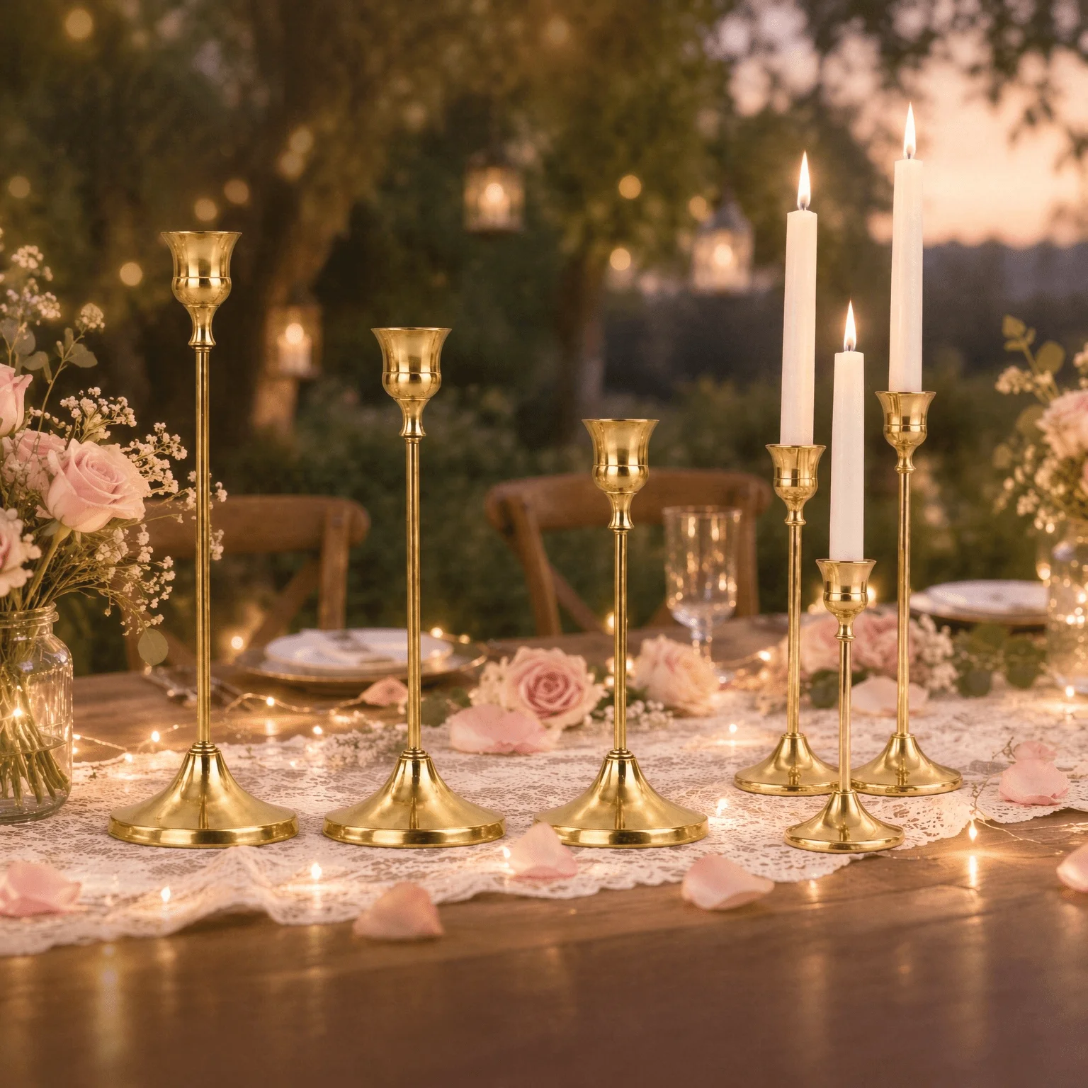3/6/9/12pcs Copper Tone Metal Taper Candle Holders Assorted Heights Candlestick Stands Stable Base Wedding Table Decor TMZ