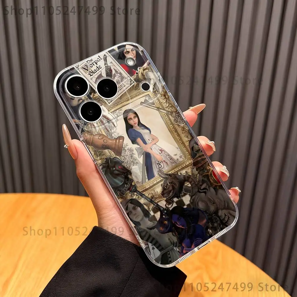 Чехол для телефона A-Alice M-Madness Returns iPhone17 16, 15, 14, 13, 12, 11 Pro Max Plus, мини-прозрачная полная задняя крышка, силиконовый мягкий чехол