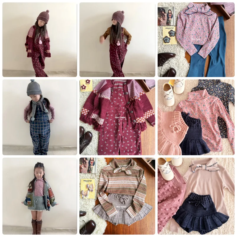 PRE-SALE(ship in Oct.) 2026 New MP Autumn Winter Kids Girls Sweaters  Kids Knitted Dress Boys Pants Children Sets Girls Skirts