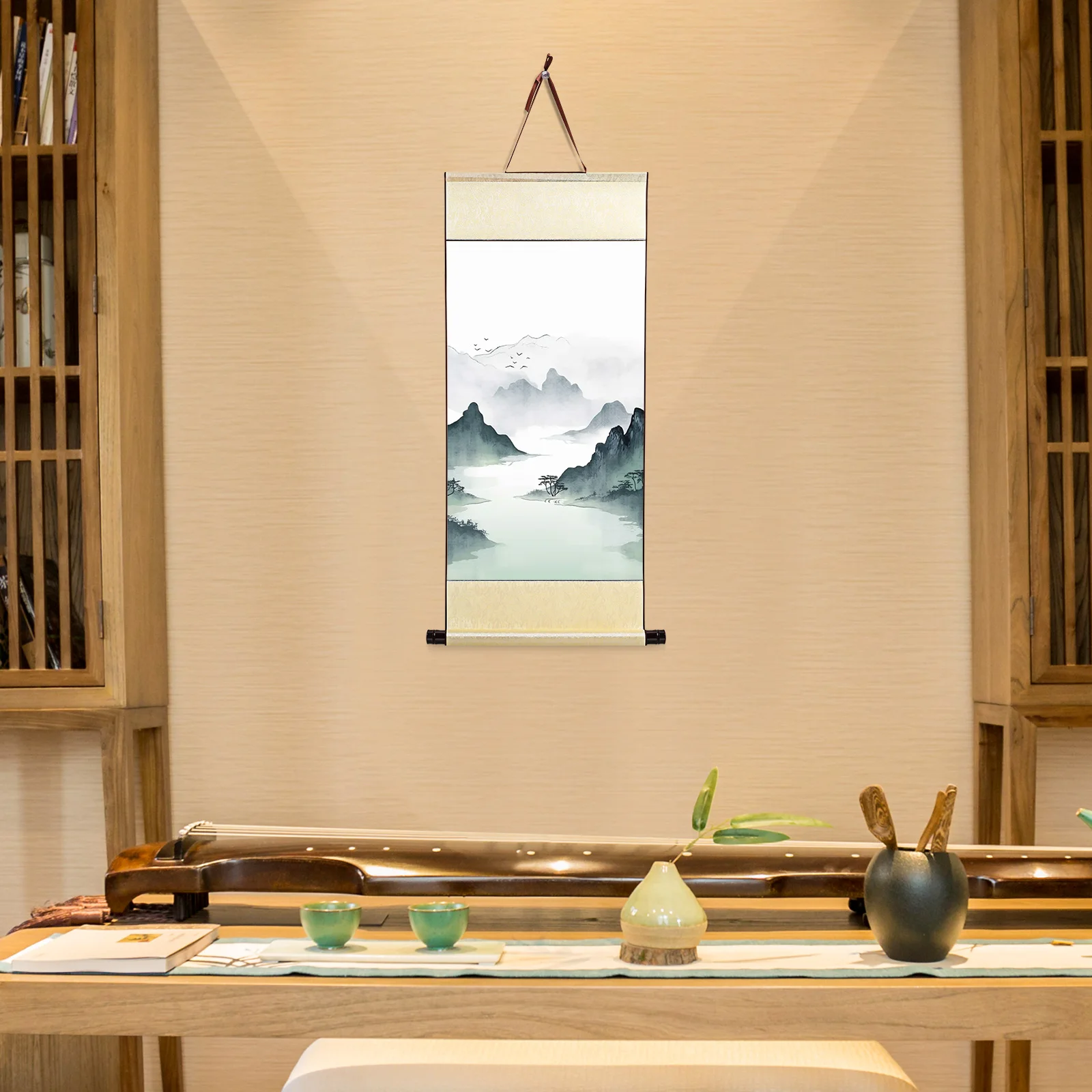 ورق تمرير معلق فارغ محمول لفرشاة ممارسة الخط والكتابة والجري وعرض الأعمال الفنية وديكور التركيب على الحائط