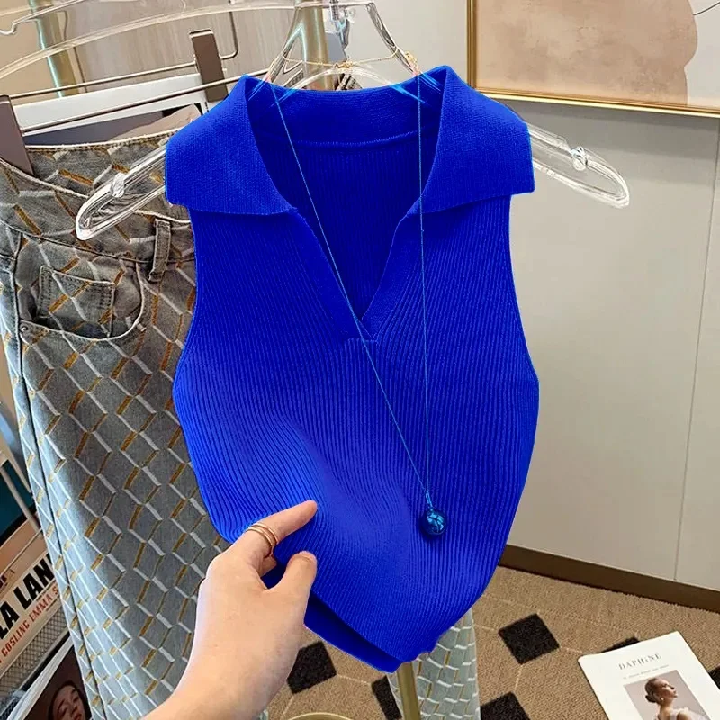 

New Korean Fashion Autumn Short Sleeveless Knit Sweater Vest Women V-neck Casual Loose Sweater Waistcoat Female Pullover Tops